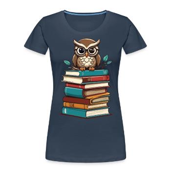 Bücher Eule Leseratte Süße Buch Illustration - Frauen Premium Bio T-Shirt - Navy - Vorne - Mia (176cm)
