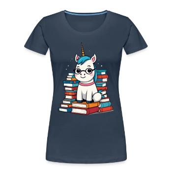 Mignon rat de bibliothèque licorne Créatures mythiques magiques - T-shirt bio Premium Femme - bleu marine - Devant - Mia (176cm)