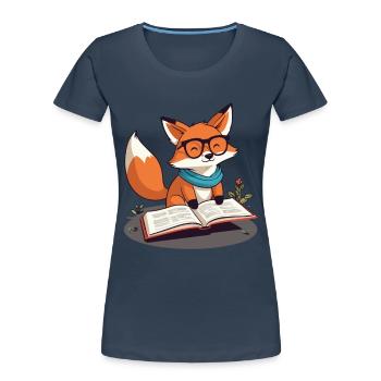 Renard mignon amoureux des livres avec des lunettes - T-shirt bio Premium Femme - bleu marine - Devant - Mia (176cm)