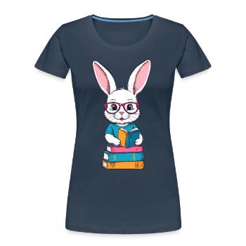 Lesender Hase Begeisterter Buchliebhaber Stil - Frauen Premium Bio T-Shirt - Navy - Vorne - Mia (176cm)
