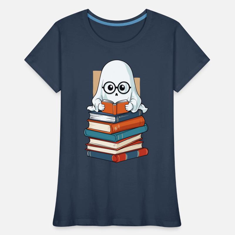 Book Lover Style Reading Halloween Ghost Women's Premium Organic T-Shirt