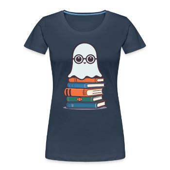 Book Lover Style Reading Halloween Ghost - Women's Premium Organic T-Shirt - navy - Front - Mia (176cm)