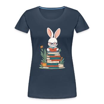 Lesender Hase Begeisterter Buchliebhaber Stil - Frauen Premium Bio T-Shirt - Navy - Vorne - Mia (176cm)