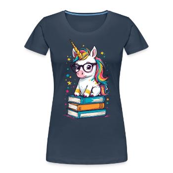Einhorn Fantasie Geschichten Süßer Einhorn - Frauen Premium Bio T-Shirt - Navy - Vorne - Mia (176cm)