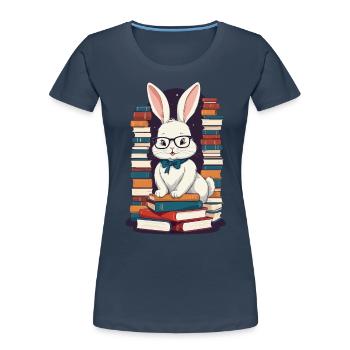 Lesender Hase Begeisterter Buchliebhaber - Frauen Premium Bio T-Shirt - Navy - Vorne - Mia (176cm)