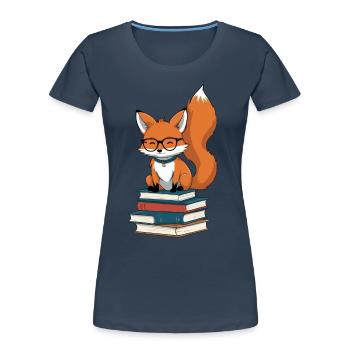 Cute Book Lover Funny Books Fox - Women's Premium Organic T-Shirt - navy - Front - Mia (176cm)