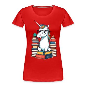 Unicorn Fantasy Stories Cute Bookworm - Women's Premium Organic T-Shirt - navy - Front - Mia (176cm)