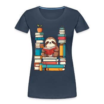 Funny Book Lover Sloth - Women's Premium Organic T-Shirt - navy - Front - Mia (176cm)