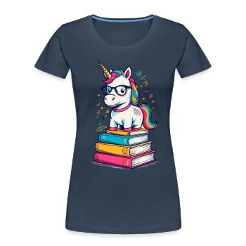 Cute Unicorn Bookworm Magical Unicorns - Women's Premium Organic T-Shirt - navy - Front - Mia (176cm)