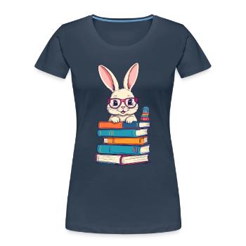 Lesender Hase Begeisterter Buchliebhaber Perfekter - Frauen Premium Bio T-Shirt - Navy - Vorne - Mia (176cm)