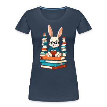 Lesender Hase Begeisterter Buchliebhaber - Frauen Premium Bio T-Shirt - Navy - Vorne - Mia (176cm)