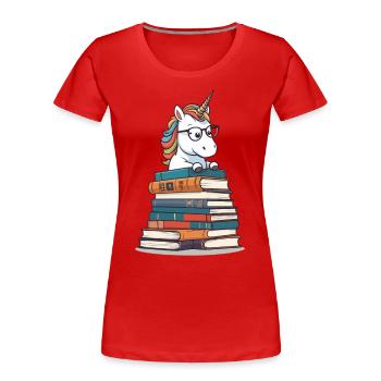 Süßer Einhorn Bücherwurm Fantasievolles Lesen - Frauen Premium Bio T-Shirt - Navy - Vorne - Mia (176cm)