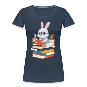 Lesender Hase Begeisterter Buchliebhaber - Frauen Premium Bio T-Shirt - Navy - Vorne - Mia (176cm)