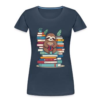 Cute Bookworm Funny Book Lover Sloth - Women's Premium Organic T-Shirt - navy - Front - Mia (176cm)