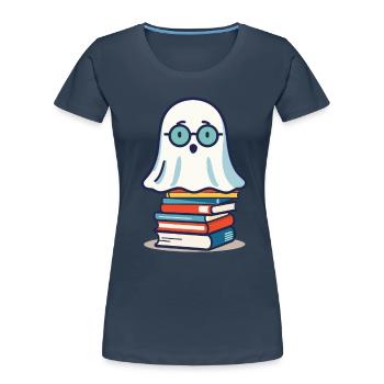 Lesendes Halloween Gespenst Niedliches Bücherwurm - Frauen Premium Bio T-Shirt - Navy - Vorne - Mia (176cm)