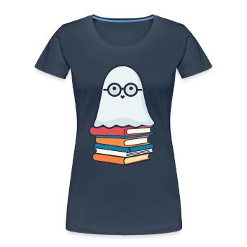 Buchliebhaber Stil Kleiner Bücher Geist Halloween - Frauen Premium Bio T-Shirt - Navy - Vorne - Mia (176cm)