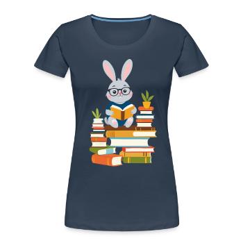 Lesender Hase Begeisterter Buchliebhaber - Frauen Premium Bio T-Shirt - Navy - Vorne - Mia (176cm)