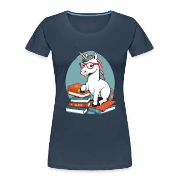 Einhorn Fantasie Geschichten Süßer Bücherwurm - Frauen Premium Bio T-Shirt - Navy - Vorne - Mia (176cm)