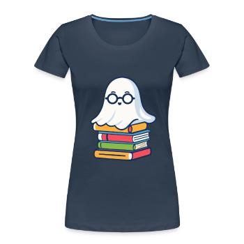 Buchliebhaber Stil Lesendes Halloween Gespenst - Frauen Premium Bio T-Shirt - Navy - Vorne - Mia (176cm)