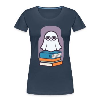 Book Lover Style Halloween Ghost Bookish - Women's Premium Organic T-Shirt - navy - Front - Mia (176cm)