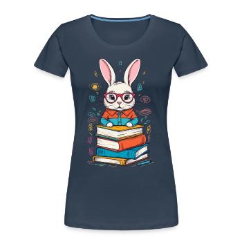Lesender Hase Begeisterter Buchliebhaber Stil - Frauen Premium Bio T-Shirt - Navy - Vorne - Mia (176cm)