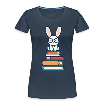 Lesender Hase Begeisterter Buchliebhaber Bunny - Frauen Premium Bio T-Shirt - Navy - Vorne - Mia (176cm)