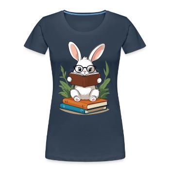 Lesender Hase Begeisterter Bücherwurm Stil Bunny - Frauen Premium Bio T-Shirt - Navy - Vorne - Mia (176cm)