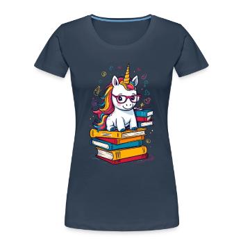 Unicorn Fantasy Stories Cute Bookworm - Women's Premium Organic T-Shirt - navy - Front - Mia (176cm)