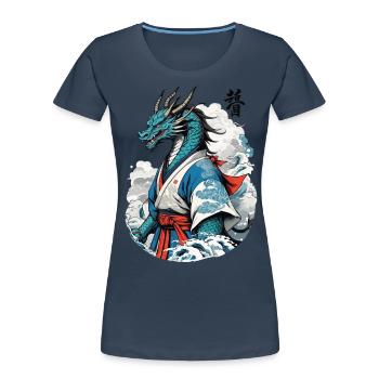 Dragon Samurai Vintage Ukiyo-e Style - Women's Premium Organic T-Shirt - navy - Front - Mia (176cm)