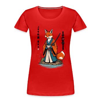 Kitsune Samouraï Renard Vintage Ukiyo-e Style - T-shirt bio Premium Femme - bleu marine - Devant - Mia (176cm)