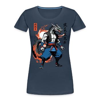 Dragon Samurai Vintage Ukiyo-e Style Artwork - Women's Premium Organic T-Shirt - navy - Front - Mia (176cm)