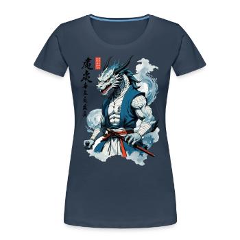 Dragon Samouraï Vintage Ukiyo-e Style Asiatique - T-shirt bio Premium Femme - bleu marine - Devant - Mia (176cm)