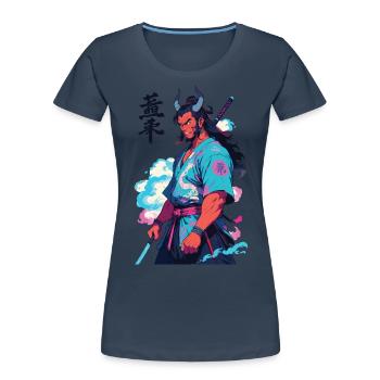 Samouraï Oni Yokai Esthétique Style Vaporwave - T-shirt bio Premium Femme - bleu marine - Devant - Mia (176cm)
