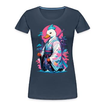 Esthétique Samurai Duck Style Vaporwave - T-shirt bio Premium Femme - bleu marine - Devant - Mia (176cm)