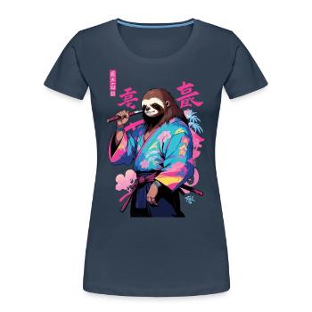 Samouraï paresseux esthétique Vaporwave Style Art - T-shirt bio Premium Femme - bleu marine - Devant - Mia (176cm)