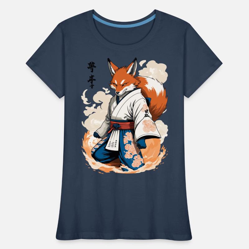 Kitsune Samurai Fox Vintage Ukiyo-e Style Women's Premium Organic T-Shirt