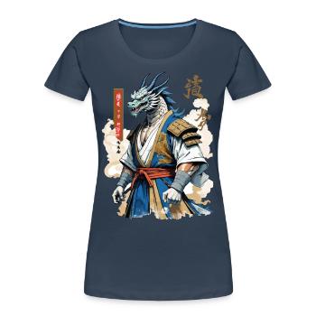 Dragon Samurai Vintage Ukiyo-e Style - Women's Premium Organic T-Shirt - navy - Front - Mia (176cm)