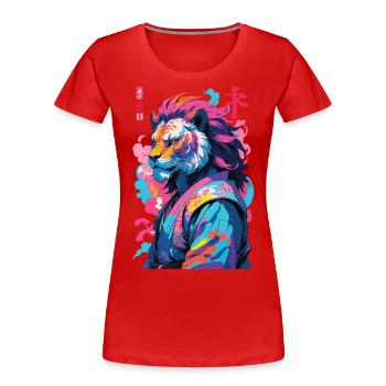 Samurai Löwe Aesthetic Vaporwave Stil - Frauen Premium Bio T-Shirt - Navy - Vorne - Mia (176cm)