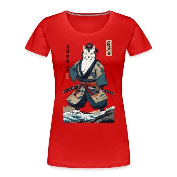 Samurai Cat Vintage Ukiyo-E Japanese - Women's Premium Organic T-Shirt - navy - Front - Mia (176cm)