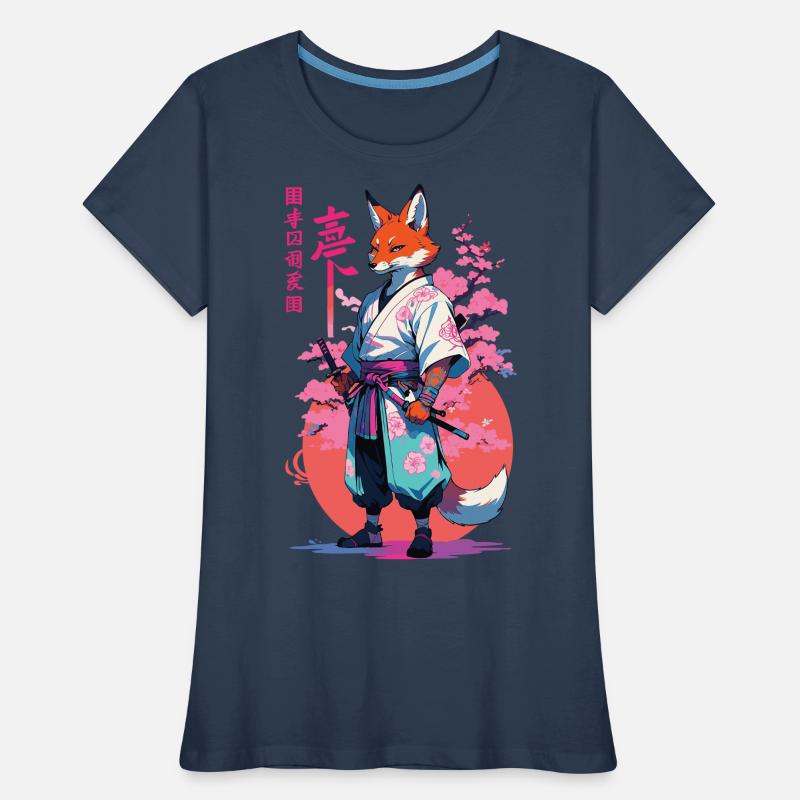 Kitsune Samurai Fox Aesthetic Vaporwave Style Women's Premium Organic T-Shirt