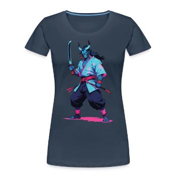 Samouraï Oni Yokai Esthétique Style Vaporwave - T-shirt bio Premium Femme - bleu marine - Devant - Mia (176cm)