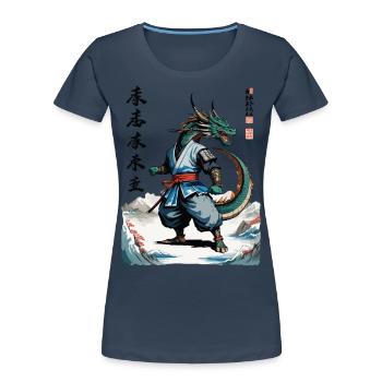 Dragon Samurai Vintage Ukiyo-e Style Japan Art - Women's Premium Organic T-Shirt - navy - Front - Mia (176cm)