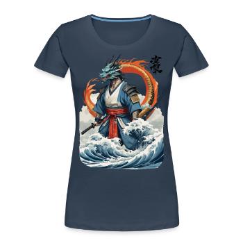 Dragon Samurai & Vintage Ukiyo-e Style Artwork - Women's Premium Organic T-Shirt - navy - Front - Mia (176cm)