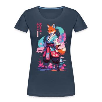 Kitsune Samurai Fuchs Aesthetic Vaporwave Stil - Frauen Premium Bio T-Shirt - Navy - Vorne - Mia (176cm)