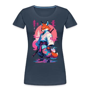 Kitsune Samurai Fuchs Aesthetic Vaporwave Stil - Frauen Premium Bio T-Shirt - Navy - Vorne - Mia (176cm)