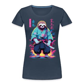 Samurai Faultier Aesthetic Vaporwave Stil - Frauen Premium Bio T-Shirt - Navy - Vorne - Mia (176cm)