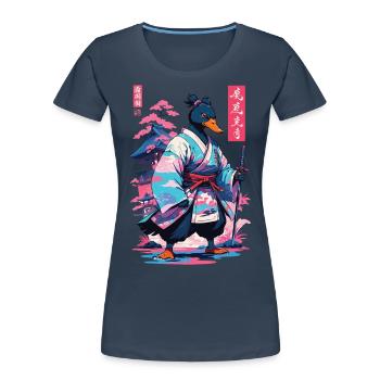 Samurai Duck Aesthetic Vaporwave Style Japanese - Women's Premium Organic T-Shirt - navy - Front - Mia (176cm)