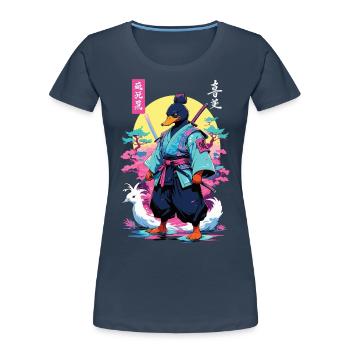 Samouraï Duck Esthétique Vaporwave Style Japon Art - T-shirt bio Premium Femme - bleu marine - Devant - Mia (176cm)