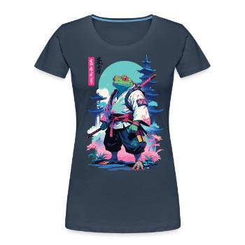 Samurai Frosch Aesthetic Vaporwave Stil - Frauen Premium Bio T-Shirt - Navy - Vorne - Mia (176cm)