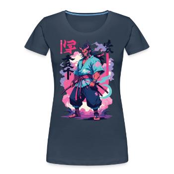 Samouraï Oni Yokai Esthétique Style Vaporwave - T-shirt bio Premium Femme - bleu marine - Devant - Mia (176cm)